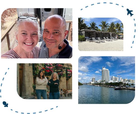 Gallery of travel highlights with wandering mouse and plane