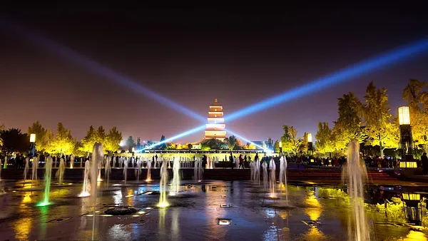 Xian water walkway at night