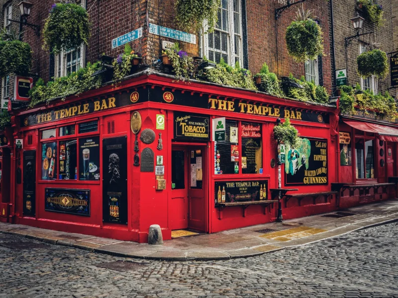 red Irish pub from outside
